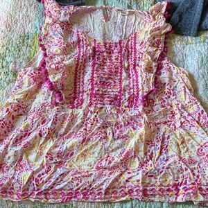 Pink & Yellow Floral Ruffle Tank Top